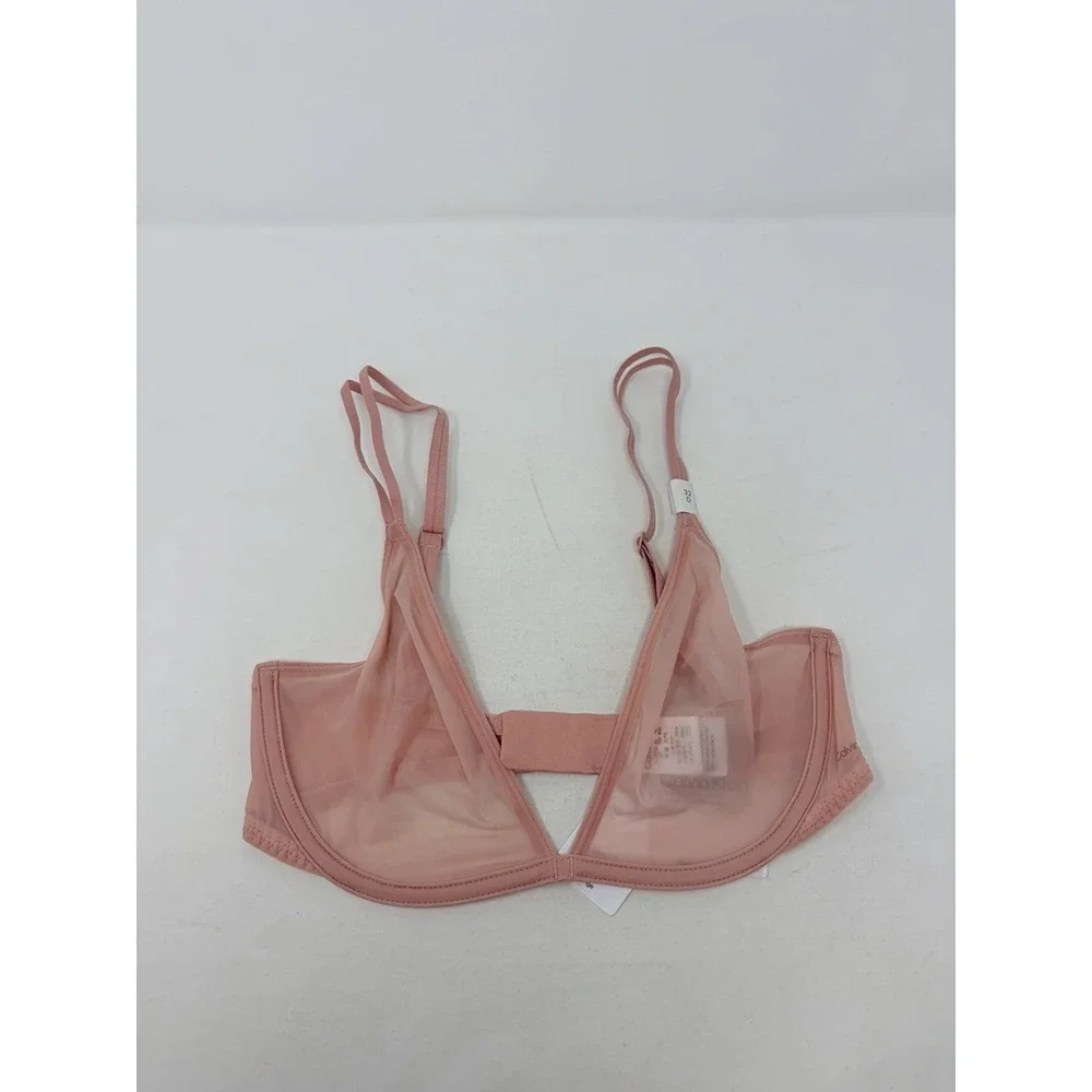 Calvin Klein Womens 32D Sheer Marquisette Unlined Plunge Bra QF6727 in Pink 1476